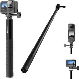TELESIN 60" Selfie Stick for GoPro, Extension Vlog Pole for Insta 360 Go Pro Hero 13 12 11 10 9/Max/D-J-I OSMO/AKASO Cameras Portable Handheld Selfie Stick Action Camera Accessories for Travel