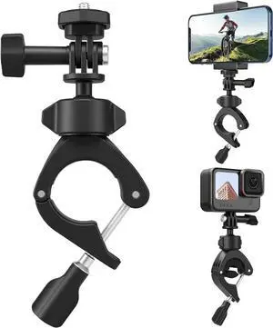 Adaptom Bike Mount+Phone Holder, 360 Rotation Camera Bicycle Motorcycle Rearview Mirror Tube Clamp for GoPro Max Hero 12 11 10 9 8 Insta360 D-J-I Action Accessories