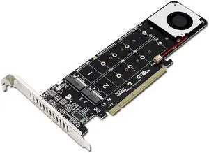 Quad NVMe SSD PCIe Adapter, 4 M.2 NVMe SSD to PCI-e 4.0 3.0 x16 Card with Fan Support 2242 2280 22110 NVMe SSD (PCI-e 16X Bifurcation Required) Quad NVMe SSD PCIe Adapter, 4 M.2 NVMe SSD to PCI-e 4.0 3.0 x16 Card with Fan Support 2242 2280 22110 NVMe SSD (PCI-e 16X Bifurcation Required)