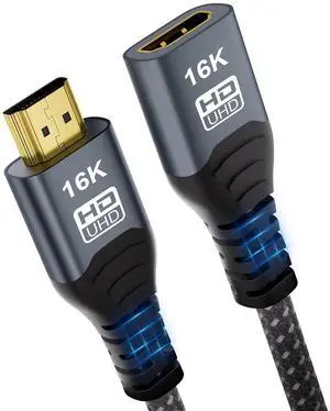 16K HDMI Extension Cable 5FT, 96Gbps Ultra High Speed HDMI Extender, HDMI 2.2 Male to Female Adapter Compatible with 16K@60Hz 8K@120Hz 4K@240Hz HDR eARC, for PS5/Xbox/Fire TV/Roku/Laptop 16K HDMI Extension Cable 5FT, 96Gbps Ultra High Speed HDMI Extender, HDMI 2.2 Male to Female Adapter Compatible with 16K@60Hz 8K@120Hz 4K@240Hz HDR eARC, for PS5/Xbox/Fire TV/Roku/Laptop