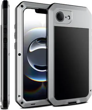 for iPhone 16E Metal Case,Heavy Duty Shockproof Aluminum Alloy Tough Armour Military Grade Phone Case for iPhone 17E,Full Body Protective Cover with Silicone Built-in Screen Protector-Silver for iPhone 16E Metal Case,Heavy Duty Shockproof Aluminum Alloy Tough Armour Military Grade Phone Case for iPhone 17E,Full Body Protective Cover with Silicone Built-in Screen Protector-Silver