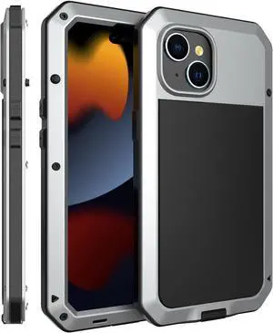 Compatiable with iPhone 15 Case,360 Full Body Protective Cover Heavy Duty Shockproof Tough Armour Aluminum Alloy Metal Case with Silicone Built-in Screen Protector - Silver Compatiable with iPhone 15 Case,360 Full Body Protective Cover Heavy Duty Shockproof Tough Armour Aluminum Alloy Metal Case with Silicone Built-in Screen Protector - Silver