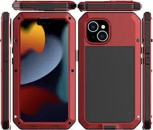 Compatiable with iPhone 15 Case,360 Full Body Protective Cover Heavy Duty Shockproof Tough Armour Aluminum Alloy Metal Case with Silicone Built-in Screen Protector - Red Compatiable with iPhone 15 Case,360 Full Body Protective Cover Heavy Duty Shockproof Tough Armour Aluminum Alloy Metal Case with Silicone Built-in Screen Protector - Red