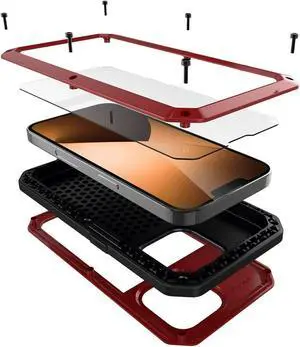 for iPhone 14 Pro Max Case, 360 Full Body Protective Cover Heavy Duty Shockproof Tough Armour Aluminum Metal Case with Silicone Built-in Screen Protector for iPhone 14 Pro Max 6.7" - Red for iPhone 14 Pro Max Case, 360 Full Body Protective Cover Heavy Duty Shockproof Tough Armour Aluminum Metal Case with Silicone Built-in Screen Protector for iPhone 14 Pro Max 6.7" - Red