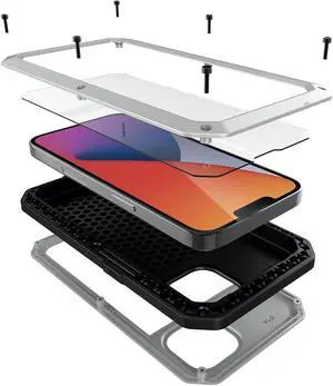 for iPhone 14 Case, 360 Full Body Protective Cover Heavy Duty Shockproof Tough Armour Aluminum Metal Case with Silicone Built-in Screen Protector for Apple iPhone 14 6.1 Inch - Silver for iPhone 14 Case, 360 Full Body Protective Cover Heavy Duty Shockproof Tough Armour Aluminum Metal Case with Silicone Built-in Screen Protector for Apple iPhone 14 6.1 Inch - Silver