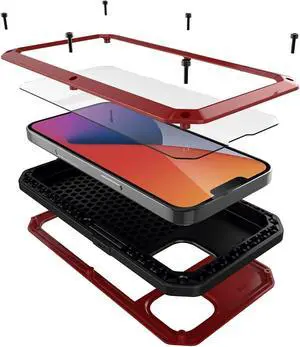 for iPhone 14 Plus Case,360 Full Body Protective Heavy Duty Shockproof Tough Armour Aluminum Alloy Metal Case with Silicone Built-in Screen Protector for Apple iPhone 14 Plus 6.7 Inch Red for iPhone 14 Plus Case,360 Full Body Protective Heavy Duty Shockproof Tough Armour Aluminum Alloy Metal Case with Silicone Built-in Screen Protector for Apple iPhone 14 Plus 6.7 Inch Red