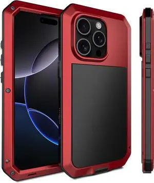for iPhone 16 Pro Metal Case 6.3",Heavy Duty Shockproof Aluminum Alloy Tough Armour Military Phone Case,360 Full Body Protective Cover with Silicone Built-in Screen Protector - Red for iPhone 16 Pro Metal Case 6.3",Heavy Duty Shockproof Aluminum Alloy Tough Armour Military Phone Case,360 Full Body Protective Cover with Silicone Built-in Screen Protector - Red