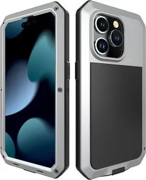 Compatiable with iPhone 15 Pro Max Case,360 Full Body Protective Cover Heavy Duty Shockproof Tough Armour Aluminum Alloy Metal Case with Silicone Built-in Screen Protector - Silver Compatiable with iPhone 15 Pro Max Case,360 Full Body Protective Cover Heavy Duty Shockproof Tough Armour Aluminum Alloy Metal Case with Silicone Built-in Screen Protector - Silver