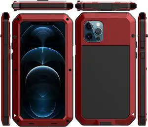 for iPhone 12 Case, 360 Full Body Protective Heavy Duty Shockproof Tough Armour Aluminum Alloy Metal Case with Silicone Built-in Screen Protector for Apple iPhone 12 Pro 6.1 Inch - Red for iPhone 12 Case, 360 Full Body Protective Heavy Duty Shockproof Tough Armour Aluminum Alloy Metal Case with Silicone Built-in Screen Protector for Apple iPhone 12 Pro 6.1 Inch - Red