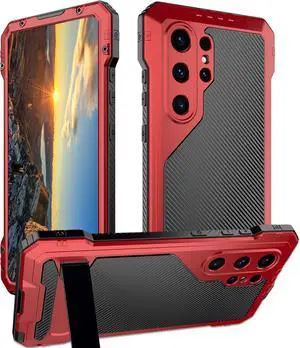 for SAM-UNG Galaxy S24 Ultra Metal Case with Stand Screen Protector Durable Bumper Military Grade Shockproof Heavy Duty Rugged Full Body Kickstand Cover Fingerprint Compatible - Red for SAM-UNG Galaxy S24 Ultra Metal Case with Stand Screen Protector Durable Bumper Military Grade Shockproof Heavy Duty Rugged Full Body Kickstand Cover Fingerprint Compatible - Red