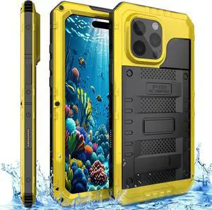 Waterproof Case for iPhone 16 Pro Max, Heavy Duty Durable Metal Full Body Built-in Screen Protection Case Shockproof Dustproof Rugged Military Grade Defender for iPhone 16 Pro Max - Yellow Waterproof Case for iPhone 16 Pro Max, Heavy Duty Durable Metal Full Body Built-in Screen Protection Case Shockproof Dustproof Rugged Military Grade Defender for iPhone 16 Pro Max - Yellow