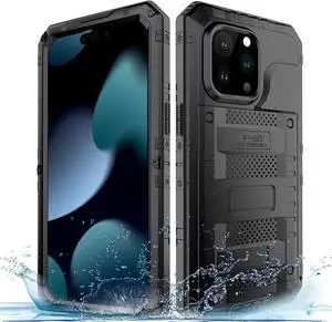 Waterproof Case for iPhone 15 Pro Max, Heavy Duty Durable Metal Full Body Built-in Screen Protection Case Shockproof Dustproof Rugged Military Grade Defender for iPhone 15 Pro Max - Black Waterproof Case for iPhone 15 Pro Max, Heavy Duty Durable Metal Full Body Built-in Screen Protection Case Shockproof Dustproof Rugged Military Grade Defender for iPhone 15 Pro Max - Black