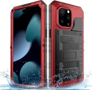 Waterproof Case for iPhone 15 Pro Max, Heavy Duty Durable Metal Full Body Built-in Screen Protection Case Shockproof Dustproof Rugged Military Grade Defender for iPhone 15 Pro Max - Red Waterproof Case for iPhone 15 Pro Max, Heavy Duty Durable Metal Full Body Built-in Screen Protection Case Shockproof Dustproof Rugged Military Grade Defender for iPhone 15 Pro Max - Red