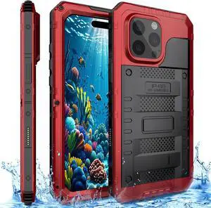 Waterproof Case for iPhone 16 Pro Max, Heavy Duty Durable Metal Full Body Built-in Screen Protection Case Shockproof Dustproof Rugged Military Grade Defender for iPhone 16 Pro Max - Red Waterproof Case for iPhone 16 Pro Max, Heavy Duty Durable Metal Full Body Built-in Screen Protection Case Shockproof Dustproof Rugged Military Grade Defender for iPhone 16 Pro Max - Red