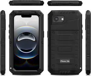 for iPhone 16E Waterproof Case, Heavy Duty Metal Durable Full Body Built-in Screen Protection Case Shockproof Dustproof Rugged Military Grade Defender - Black for iPhone 16E Waterproof Case, Heavy Duty Metal Durable Full Body Built-in Screen Protection Case Shockproof Dustproof Rugged Military Grade Defender - Black