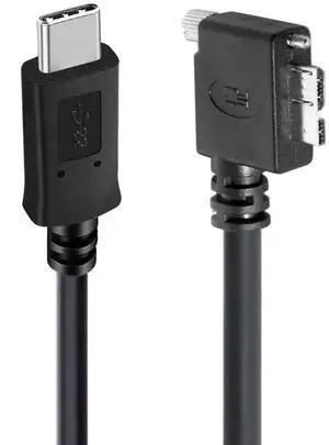 Vision Cable Micro USB3.0 Single Screw Locking to Type-C USB3.1 Data 10Gbps Power Cord 90 Degree Right Angled Type Compatible with VR Industrial Camera Computer (1.0M) Vision Cable Micro USB3.0 Single Screw Locking to Type-C USB3.1 Data 10Gbps Power Cord 90 Degree Right Angled Type Compatible with VR Industrial Camera Computer (1.0M)
