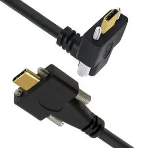 USB 3.1 Type-C Male Dual Screw to Dual Thumbscrew Locking USB-C Up Down Angled 90 Degree 10Gbps Data Cable Panel Mount Type 3ft (100cm) USB 3.1 Type-C Male Dual Screw to Dual Thumbscrew Locking USB-C Up Down Angled 90 Degree 10Gbps Data Cable Panel Mount Type 3ft (100cm)