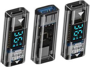 Type-C USB-C Female to USB Type-A Female Adapter Data Current Voltage Smart LED Display Fast Charging Monitoring Display Tester Detector (3pack) Type-C USB-C Female to USB Type-A Female Adapter Data Current Voltage Smart LED Display Fast Charging Monitoring Display Tester Detector (3pack)