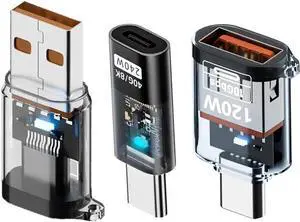 Type-C USB-C to USB3.2 Type-A Adapter OTG 10Gbps 40Gbps 120W 240W Data Fast Charging Smart LED Display Tester Detector (3pack) Type-C USB-C to USB3.2 Type-A Adapter OTG 10Gbps 40Gbps 120W 240W Data Fast Charging Smart LED Display Tester Detector (3pack)