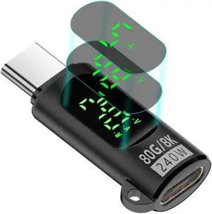 Type-C USB-C Male to Female Extension Adapter Smart LED Display Current Voltage Transparent USB5.0 USB4.0 80Gbps 240W Monitoring Tester Detector Type-C USB-C Male to Female Extension Adapter Smart LED Display Current Voltage Transparent USB5.0 USB4.0 80Gbps 240W Monitoring Tester Detector