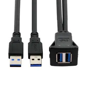 Dual USB 3.0 Extension AUX Flush Mount Car Mount Extension Cable for Dashboard Panel 1m Dual USB 3.0 Extension AUX Flush Mount Car Mount Extension Cable for Dashboard Panel 1m