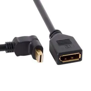 Mini DP DisplayPort 90 Degree to DisplayPort Female Cable for Displays Monitors (Up Angled) Mini DP DisplayPort 90 Degree to DisplayPort Female Cable for Displays Monitors (Up Angled)