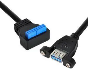 USB 3.0 Single Port A Female Screw Mount Type to Up Angled Motherboard 20pin Header Cable (25CM) USB 3.0 Single Port A Female Screw Mount Type to Up Angled Motherboard 20pin Header Cable (25CM)