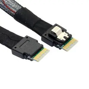 Slimline SAS 4.0 SFF-8654 4i 38pin Host to SFF-8654 38pin Target Raid Cable 50cm Slimline SAS 4.0 SFF-8654 4i 38pin Host to SFF-8654 38pin Target Raid Cable 50cm