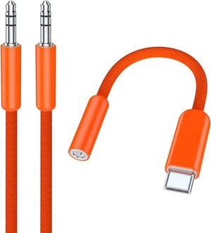 USB C to 3.5mm Headphone Jack Adapter & Aux Cord 4ft (Orange) USB C to 3.5mm Headphone Jack Adapter & Aux Cord 4ft (Orange)