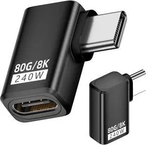 240W 80Gbps USB C Adapter, Thunderbolt 5 USB C Adapter, 90Degree Type C Male to Female Extender 8K@60Hz, 120Gbps Video Bandwidth, for Phone 15/16, VR,TV,Laptop, Carplay-2Pack (Right Angle)