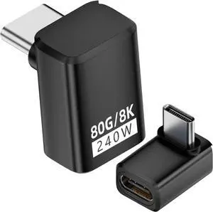240W 80Gbps USB C Adapter, Thunderbolt 5 USB C Adapter, 90Degree Type C Male to Female Extender 8K@60Hz, 120Gbps Video Bandwidth, for Phone 15/16, VR,TV,Laptop, Carplay-2Pack (up/Down Angle)