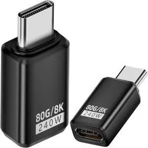 240W 80Gbps USB C Adapter, Thunderbolt 5 USB C Adapter, 90Degree Type C Male to Female Extender 8K@60Hz, 120Gbps Video Bandwidth, for Phone 15/16, VR,TV,Laptop, Carplay-2Pack (Straight)