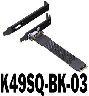 PCIe 5.0 x4 M.2 NVMe to OCuLink SFF-8612 Extension Flat Cable, with Full-Height and Half-Height Brackets (K49SQ-BK-03, 20cm) PCIe 5.0 x4 M.2 NVMe to OCuLink SFF-8612 Extension Flat Cable, with Full-Height and Half-Height Brackets (K49SQ-BK-03, 20cm)