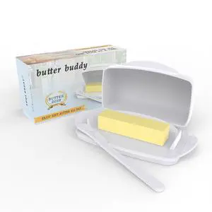 SOUL CREAT Butter Dishes with Lid for Countertop Refrigerator, Plastic Butter Dish Flip Top Lid Butter Container with Spreader, Non-Slip Bottom Butter Holder Keeper