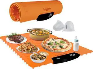 BREETEE WarmPad Pro (orange) Electric Food Warming Mat  Keep Every Meal Warm  Silicone Heating Mat with 9 Temperature Settings from 104°F to 248°F - Roll Up Warming Mat for Dinner, Party, Events