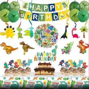 Dinosaur Birthday Party Decorations, Dinosaurs World Birthday Party Tableware Set, Table Covers, Cake Toppers, Balloons, Banners, Swirls for Kids Dinosaur Birthday Party Decorations, Dinosaurs World Birthday Party Tableware Set, Table Covers, Cake Toppers, Balloons, Banners, Swirls for Kids