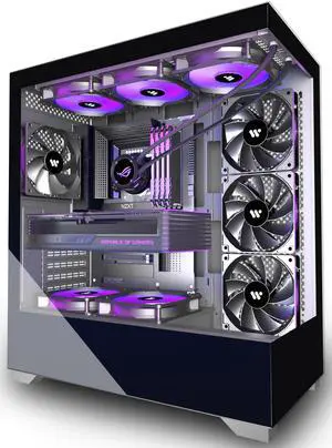 ANSAITE PC CASE ATX 4 Fans Pre-Installed, Type-C Mid Tower Computer Case with Full-View Dual Tempered Glass, Gaming PC Case,Black,P4