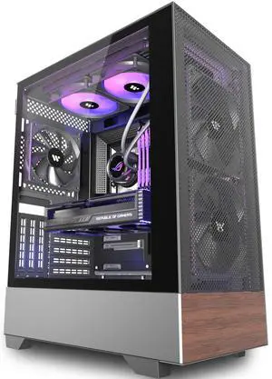 ANSAITE PC CASE ATX 3 Case Fans Pre-Installed, Mid Tower Computer Case with Tempered Glass, Printed Walnut Wood Panels,Support 360mm Radiator,Black Gaming Desktop Case (H3)