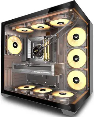 ANSAITE PC CASE ATX 6 PWM ARGB Fans Pre-Installed, Mid-Tower Gaming PC Case, Panoramic Tempered Glass Computer Case with USB 3.0,360mm Radiator Support