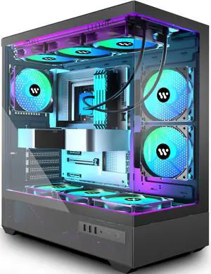 ANSAITE ATX PC Case Pre-Installed 5 × 120mm PWM ARGB Fan, Mid Tower Computer case with Panoramic View Tempered Glass Front & Side Panel, Gaming PC Case, G7