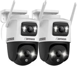 Defender AI POWERED Guard Pro 3K PLUS Dual Lens PTZ Wi-Fi 6 Plug-in Security Camera - 2 Pack