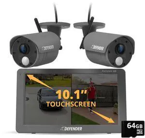 PHOENIXHD Non-WiFi, Plug-in Power Security System with 2 Cameras & 10.1 HD Monitor with 64GB SD PHOENIXHD Non-WiFi, Plug-in Power Security System with 2 Cameras & 10.1 HD Monitor with 64GB SD