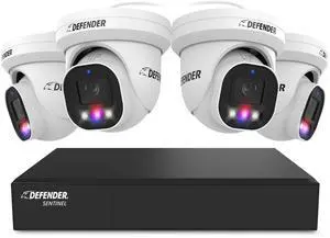 Defender AI POWERED Sentinel Pro Turret 4K Wired 8CH NVR PoE Security System, 4 Metal Cameras & 1TB HDD