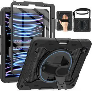 ROSROME for iPad Pro 12.9 inch Case (6th/5th/4th/3rd Gen),Not fit iPad 12.9 2nd/1st Gen with Screen Protector for Kids with 360 Kickstand Hand Strap Pencil Holder [15ft Drop Protection]