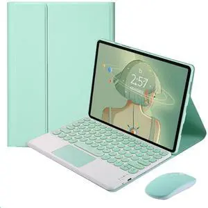 QYiiD Touchpad Keyboard Case for Xiaomi Pad 5 / Pad 5 Pro 11.0 inch 2021, Folio Keyboard Case Cover with Cute Round Key Wireless Detachable TouchPad Keyboard & Mouse, Green