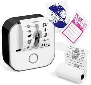 Memoqueen Mini Sticker Printer, T02 Sticker Maker Machine, Blutooth Portable Thermal Printer, Wireless Inkless Printing, for Memo, Study Notes, Work Plans, Compatible with iOS & Android, Black