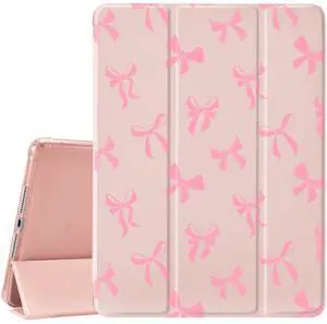 MAYCARI Cute Kawaii Bow Knot Compatible with 10.2-inch iPad (7th/8th/9th Generation) Case with Pencil Holder, Auto Sleep/Wake, Pink Girly Aesthetic Soft TPU Back Cover for iPad 7th/8th/9th Generation