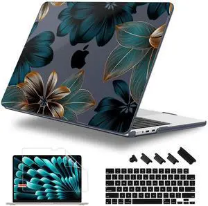 Lepeoac Case for MacBook Air 15 Inch 2025 2024 2023 Release M4 A3241 M3 A3114 M2 A2941, Hard Shell with Screen Protector & Keyboard Cover, Compatible with Touch ID - Leaves