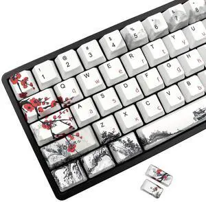 JSJT Key Caps-Keycaps 65 Percent, Plum Blossom Keycap PBT OEM Profile Keycap Set 68 Keys Suitable for GK68/RK68 Mechanical Keyboards(Only Keycaps)