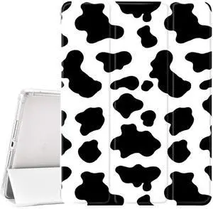 Idocolors Cow Printed Pattern Girly Pad Case Cover for iPad Mini 5 White Case Cow Dalmatian Spots Pattern Anti-Scratch Shockproof Lightweight Smart Trifold Stand Cover Soft TPU Cover for iPad Mini 5